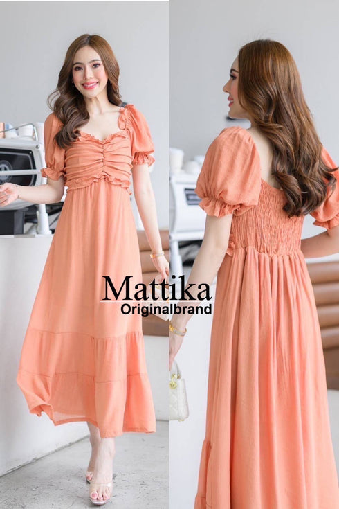 Summer Puff Sleeves Layer Ruffle Neckline Sundresses